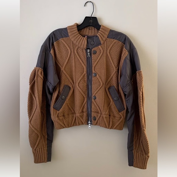 NWOT Free People Block Party Bomber Jacket Tobacco Pavement Combo Size L - Picture 6 of 9